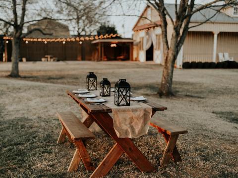 November 2020 photo writing prompt contest (fall backyard picnic table set for a meal)