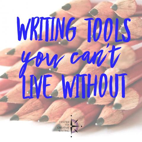 Writing tools you can't live without_text over lightened image of a neat pile of pencils with sharpened tips
