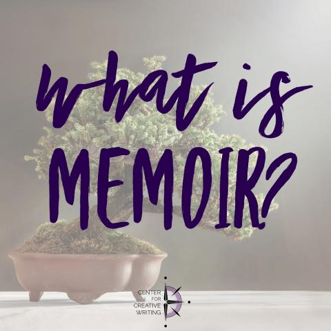 what is memoir purple text over lightened image of an off center bonsai tree leaning toward center