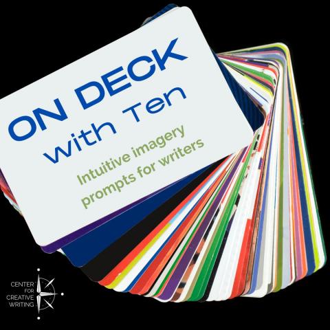 On deck with Ten intuitive imagery prompts for writers_text over a deck of colorful cards fanned out