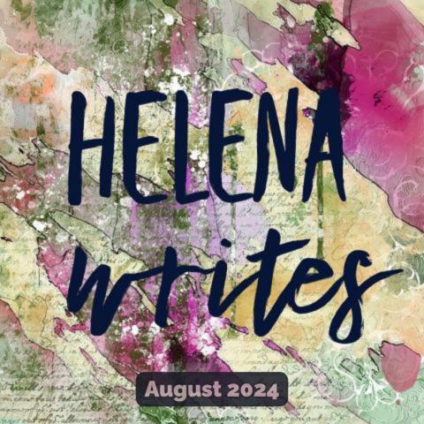 Helena Writes in navy script over watercolor of pink yellow and green