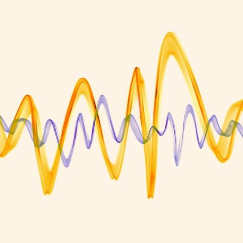 orange and blue sound waves on peachy background via Canva