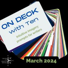 on deck with Ten intuitive imagery prompts for writers_text over a deck of colorful cards fanned out