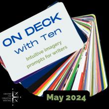 On deck with Ten intuitive imagery prompts for writers_text over a deck of colorful cards fanned out