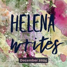 helena Writes in navy script over watercolor of pink yellow and green